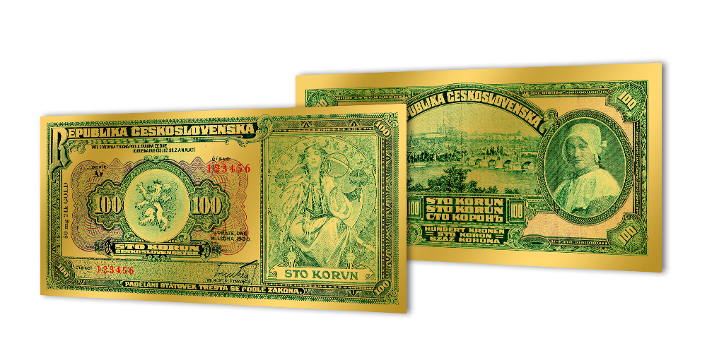 Zlaté československé bankovky - 100 Kčs
