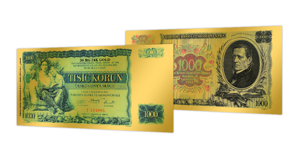 Zlaté československé bankovky - 1000 Kčs