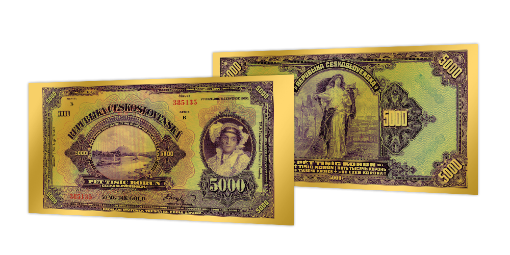 Zlaté československé bankovky - 5000 Kčs