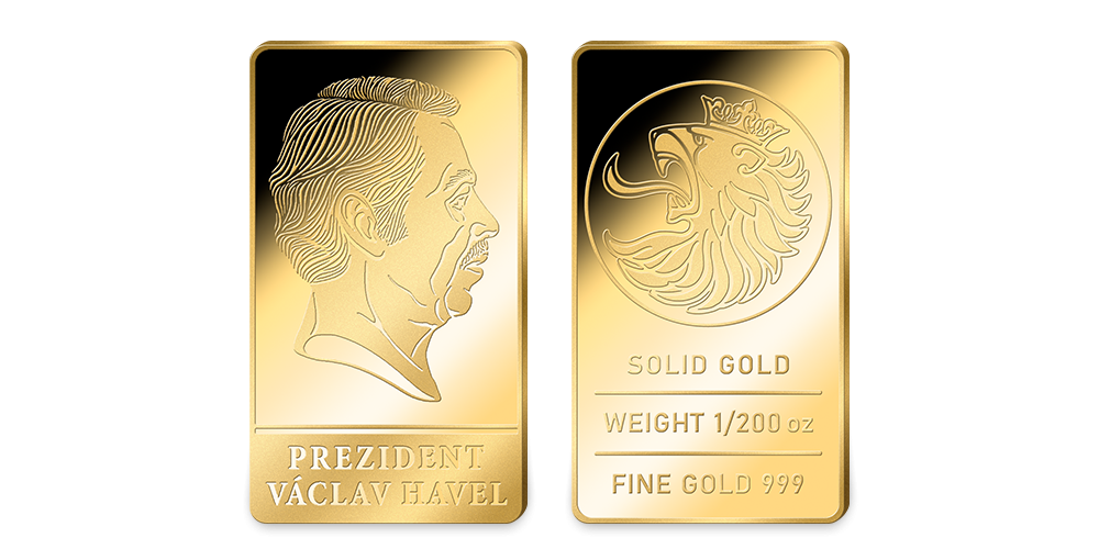 Prezident Václav Havel na cihličce z ryzího zlata 999/1000