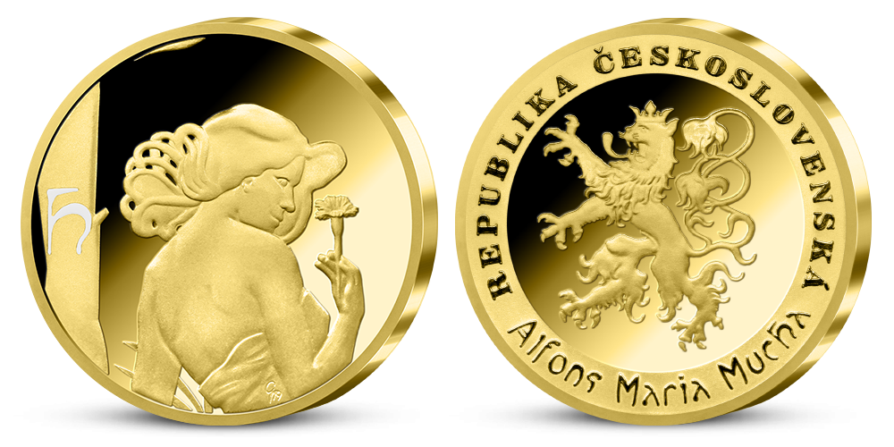 Alfons Mucha - sada pamětních medailí zušlechtěných ryzím zlatem - Karafiát