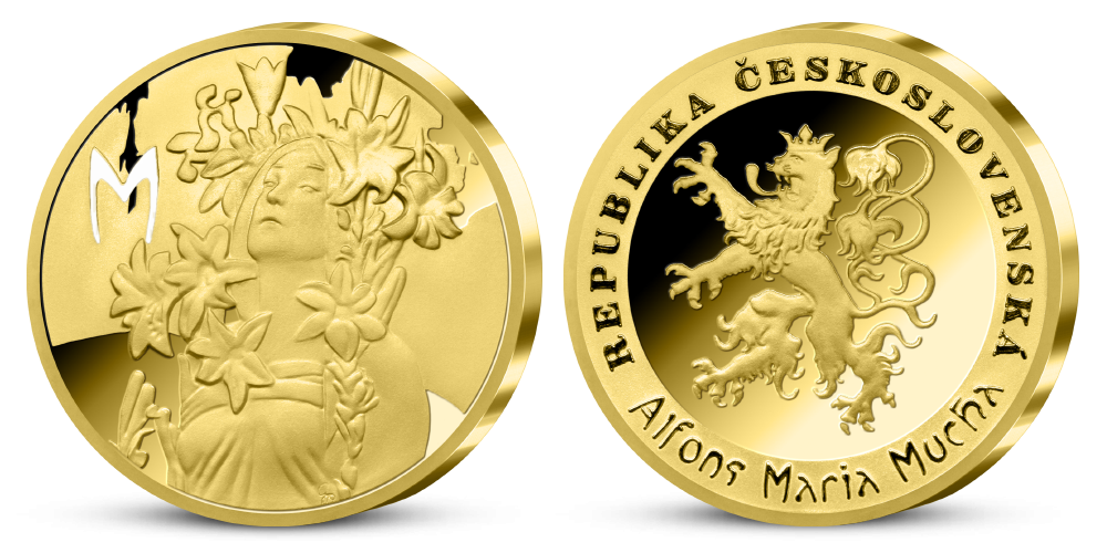 Alfons Mucha - sada pamětních medailí zušlechtěných ryzím zlatem - Lilie