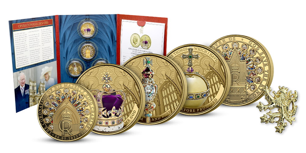 Vzpomínka na korunovaci krále Karla III. - sada 5 mincí zušlechtěných ryzím zlatem  