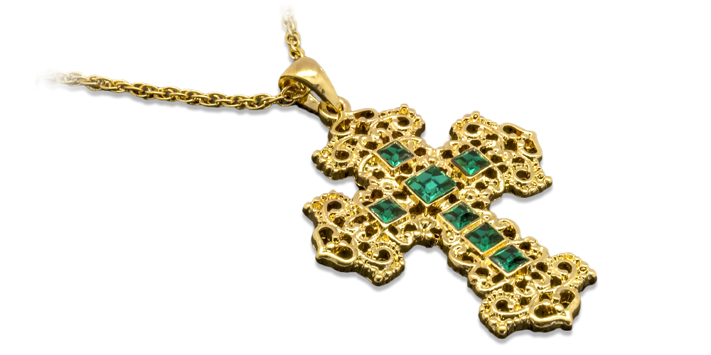 Kříž se zelenými Swarovski krystaly Kříž se zelenými Swarovski krystaly