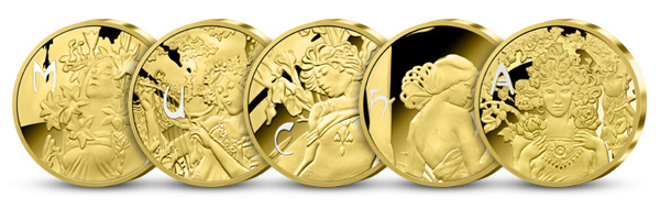 Kolekce medailí Alfons Mucha - zušlechtěno ryzím zlatem