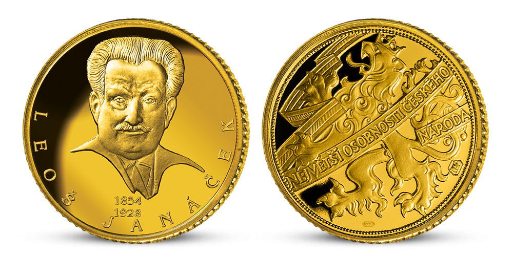 Leoš Janáček na pamětní medaili z pravého zlata