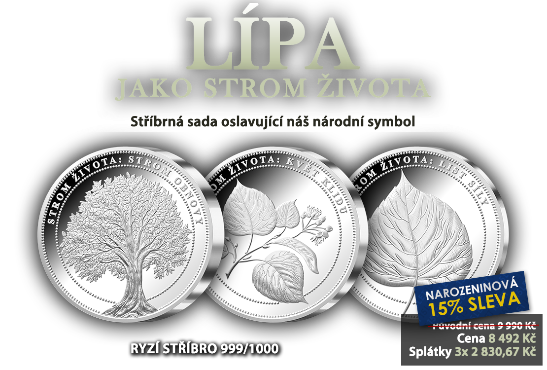 Sada tří stříbrných medailí oslavující národní symbol