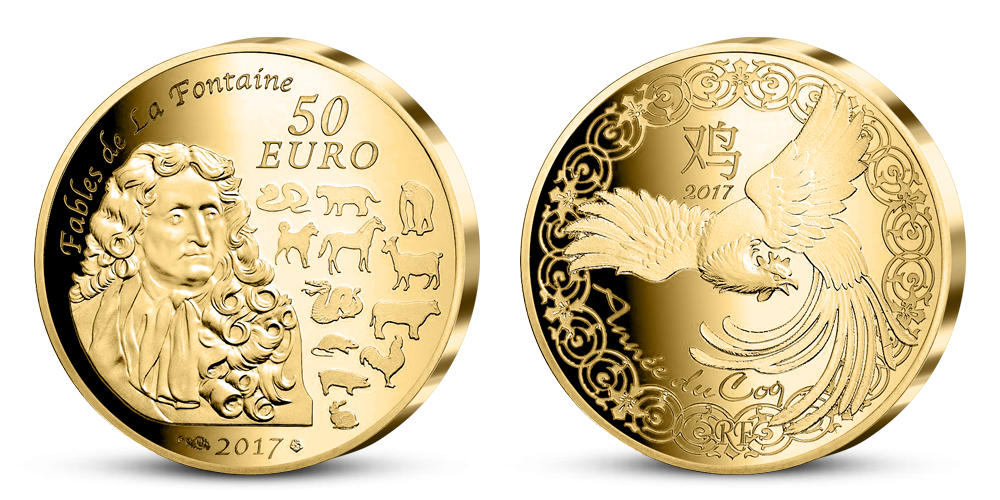Lunární rok Osamělého kohouta 2017 na zlaté minci Lunární rok Osamělého kohouta 2017 na zlaté minci