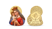 Vánoční mince Madonna s dítětem zušlechtěná ryzím zlatem
