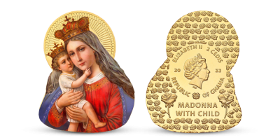 Madona s děťátkem na pamětní minci s vysokým reliéfem, 2022