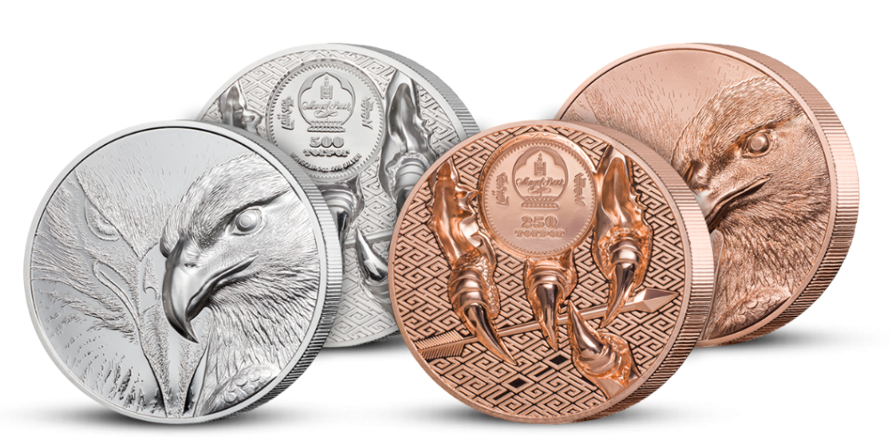Majestátní orel na stříbrné a měděné minci