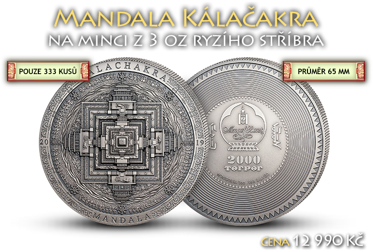 Mandala Kálačakra na minci z ryzího stříbra