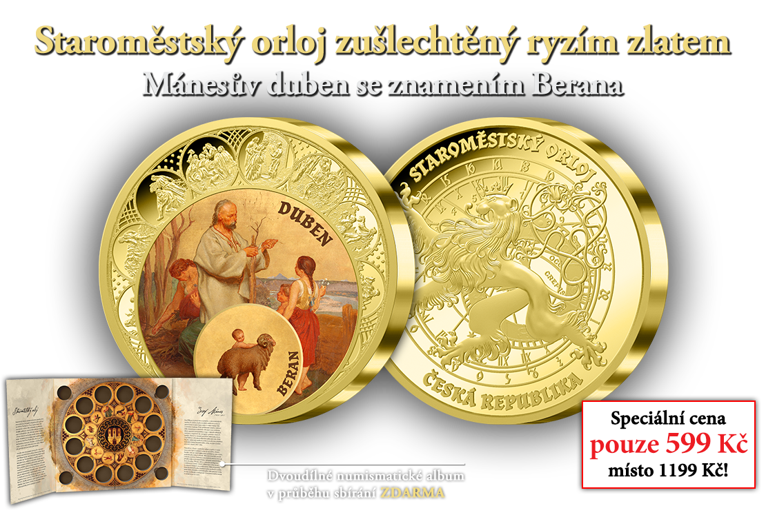 Světoznámý Staroměstský orloj na pamětních medailích