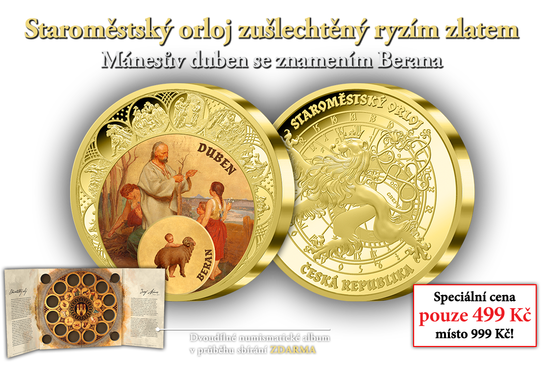 Světoznámý Staroměstský orloj na pamětních medailích