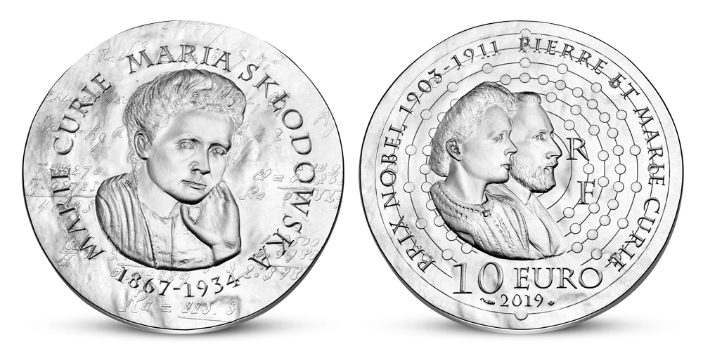 Stříbrná mince s portrétem Marie Curie Sklodowské Stříbrná mince s portrétem Marie Curie Sklodowské