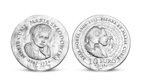 Stříbrná mince s portrétem Marie Curie Sklodowské