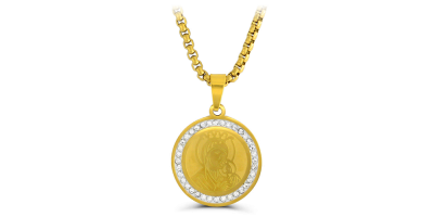 Panna Maria s dítětem na pozlaceném přívěsku s krystaly 