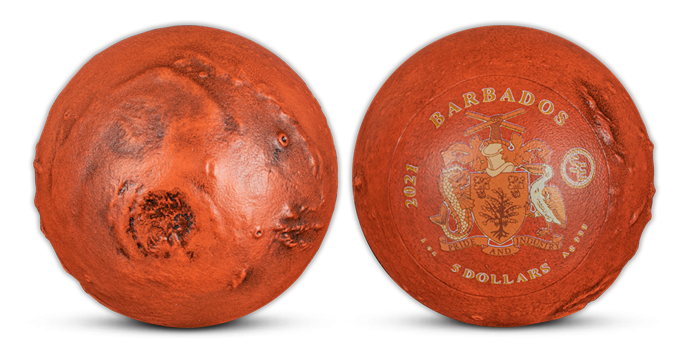 Stříbrná mince ve tvaru planety Mars Stříbrná mince ve tvaru planety Mars