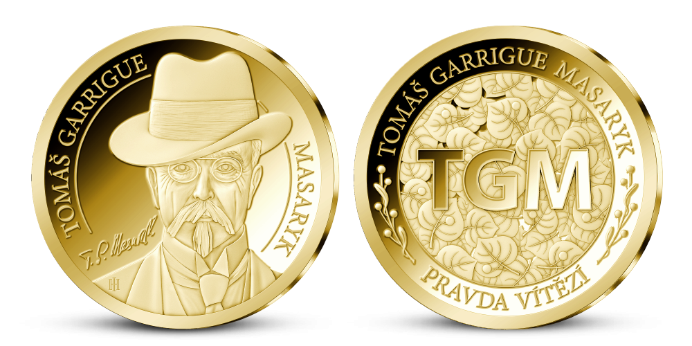 T. G. Masaryk na medaili z 14karátového zlata
