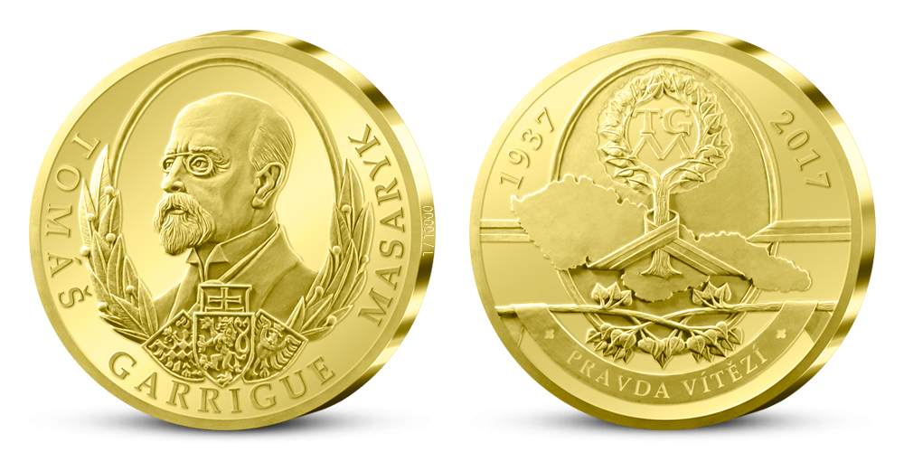 Pamětní medaile k 80. výročí úmrtí T. G. Masaryka zušlechtěna ryzím zlatem