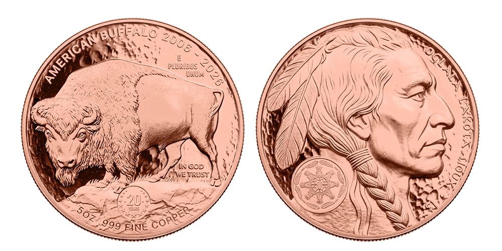 Měděná mince k 20. výročí American Buffalo
