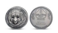 Medvěd Gobi na minci z jedné unce ryzího stříbra
