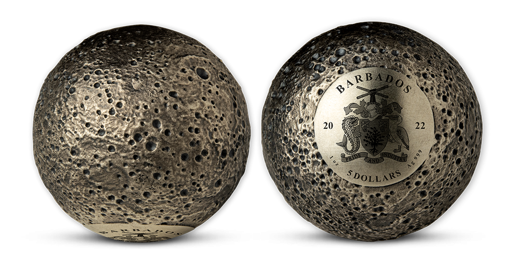 Stříbrná mince ve tvaru planety Merkur