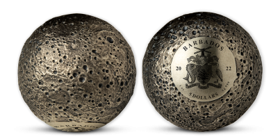 Stříbrná mince ve tvaru planety Merkur 