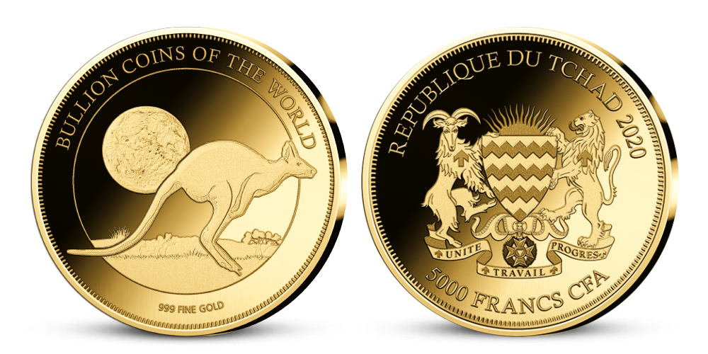 Zlatá mince Klokan v akrylové kapsli 