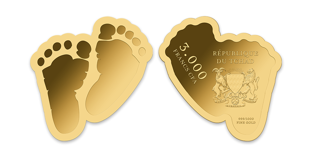 Mince z ryzího zlata ve tvaru dětských nožiček