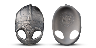 Mince ve tvaru vikinské helmy Gjermundbu ze 3 uncí ryzího stříbra