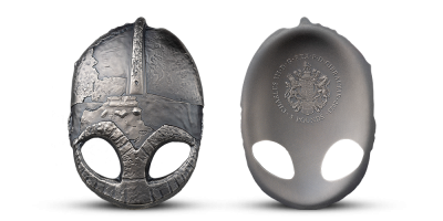 Mince ve tvaru vikingské helmy Gjermundbu ze 3 uncí ryzího stříbra