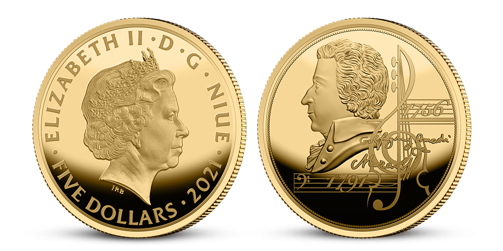 W. A. Mozart na minci z ryzího zlata W. A. Mozart na minci z ryzího zlata