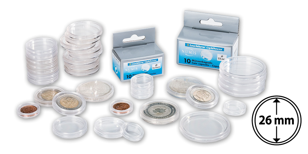 Mincovní kapsle CAPS s vnitřním průměrem 26 mm Mincovní kapsle CAPS s vnitřním průměrem 26 mm