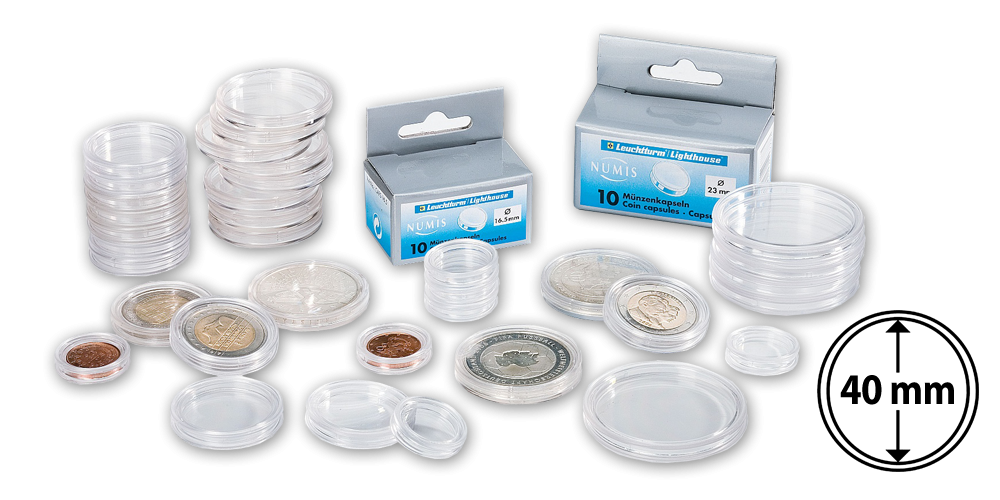 Mincovní kapsle CAPS s vnitřním průměrem 40 mm, 10 kusů Mincovní kapsle CAPS s vnitřním průměrem 40 mm, 10 kusů