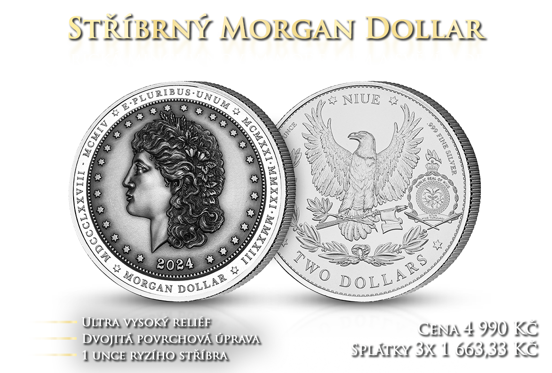 Stříbrný Morgan Dollar s ultra vysokým reliéfem