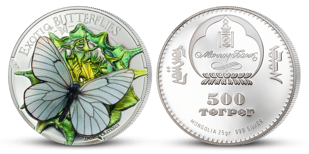 Unikátní stříbrná mince s 3D motýlem