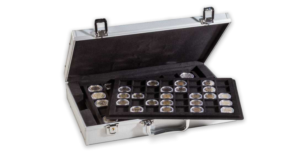 Numismatický kufr na 190 mincí, stříbrný