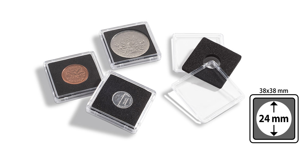Numismatické kapsle Quadrum Mini 38 x 38 x 6,25 mm pro průměr mince 24 mm 