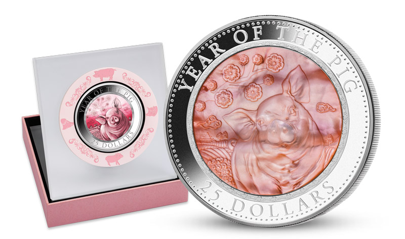 Rok prasete oslavuje mince z 5 uncí ryzího stříbra a pravou perletí!