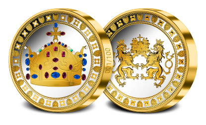 Svatováclavská koruna na pamětní ražbě vykládané drahokamy