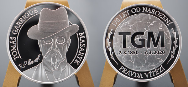 Stříbrná medaile Tomáš Garrigue Masaryk vyražená přesně v den 170. výročí narození Stříbrná medaile Tomáš Garrigue Masaryk vyražená přesně v den 170. výročí narození