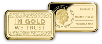 In gold we trust - zlatá mince ve tvaru cihličky In gold we trust - zlatá mince ve tvaru cihličky