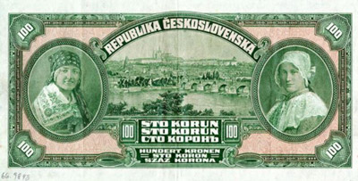 100 Kčs bankovka od Alfonse Muchy