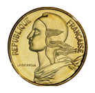 5 centimů vyobrazuje Marianne – personifikaci Francouzské republiky