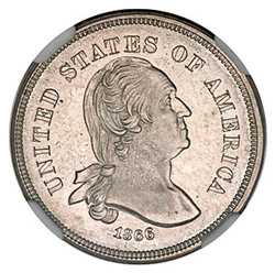 Niklový 5cent s Georgem Washingtonem, který se v oběhu poprvé objevil v roce 1866