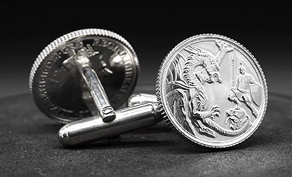 Elegantní manžetové knoflíčky se vsazenými originály legendárních mincí Sovereign