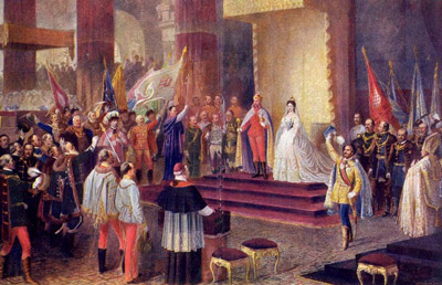 Korunovace Františka Josefa I. a Alžběty uherským králem a královnou