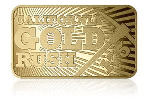 Kalifornská zlatá horečka na minci z ryzího zlata