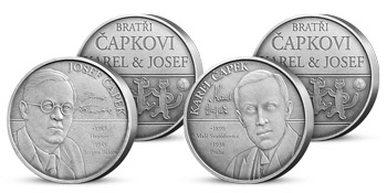 Bratři Čapkovi - sada dvou pamětních medailí zušlechtěných ryzím stříbrem 999/1000